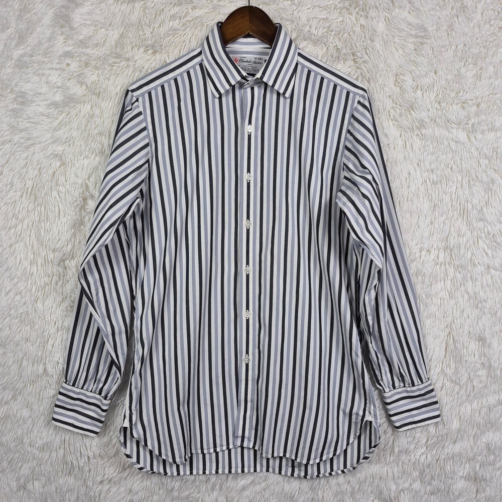 Vtg Turnbull & Asser Mens Striped Dress Shirt Gray Black White Made In England